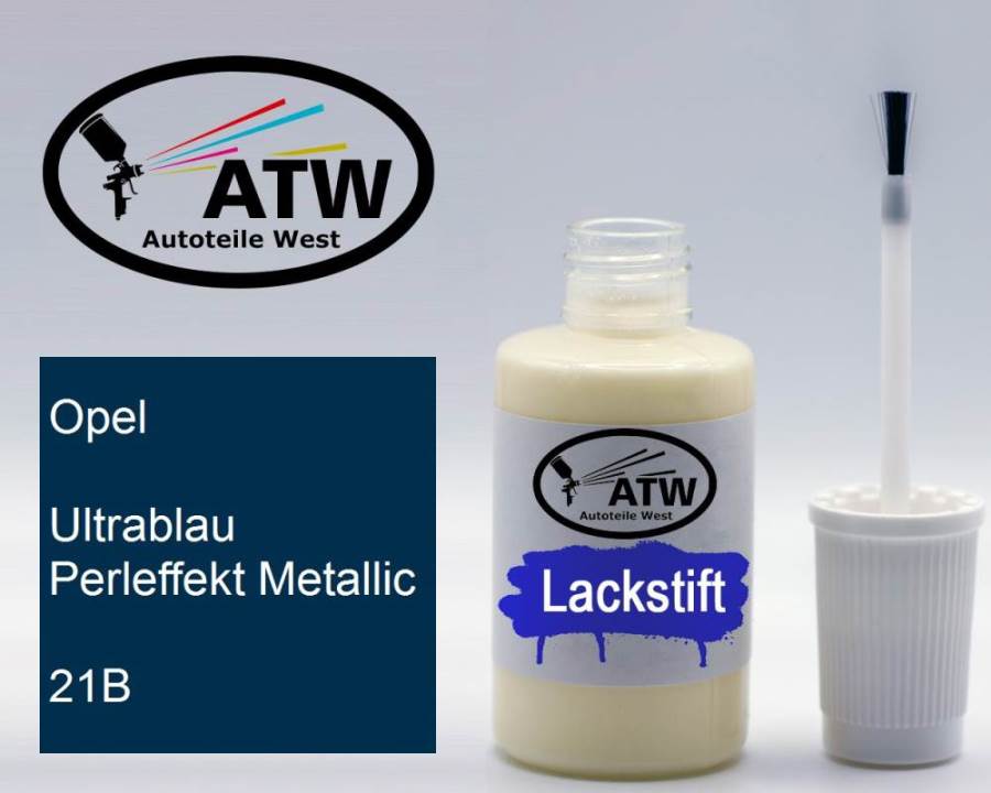 Opel, Ultrablau Perleffekt Metallic, 21B: 20ml Lackstift, von ATW Autoteile West.